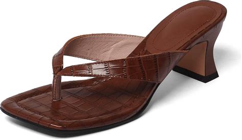 brown kitten heel flip flops